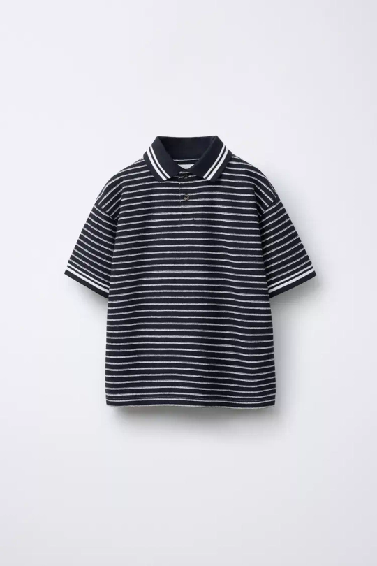 ZARA ПОЛО В ПОЛОСКУ В СТИЛЕ РУСТИК, МОРСКОЙ СИНИЙ
