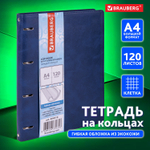 Тетрадь на кольцах БОЛЬШАЯ А4 (240х310 мм) 120 листов под кожу клетка BRAUBERG "Main" синий (2 штуки в упаковке)