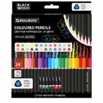 Карандаши цветные трехгранные 24цв. Brauberg Black wood, черное дерево