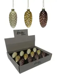 Набор стеклянных шишек Бронзовый век 10*5 см., 12 шт., Christmas DeLuxe (14084)