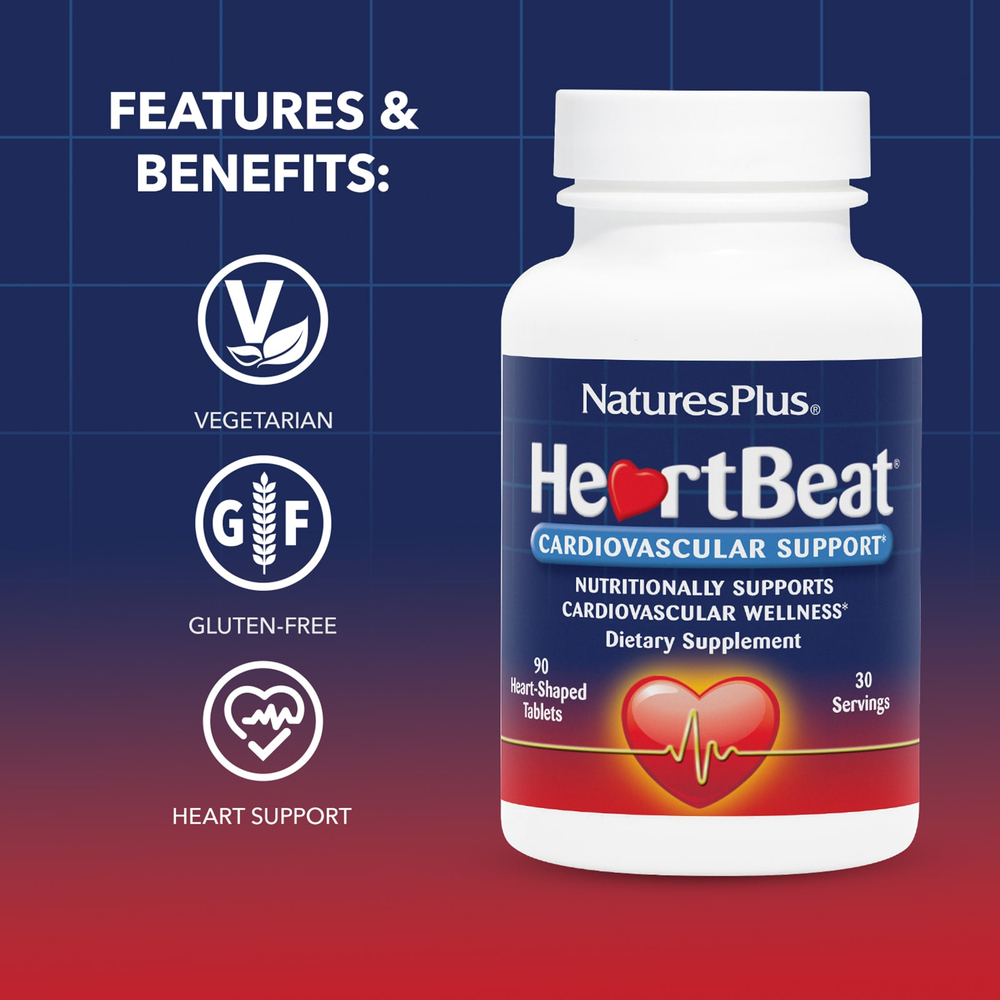 NaturesPlus, HeartBeat, поддержка сердечно-сосудистой системы, 90 таблеток в форме сердца