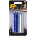 Свечи для торта в синем и серебряном цвете 8 см, 12 шт