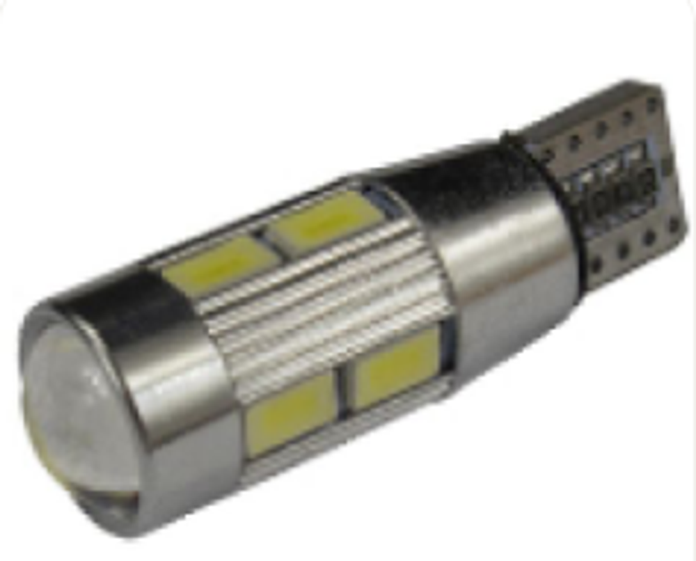 Светодиод 12V T10 10SMD 5730 WHITE CAN LENS 1.8W (без цок) ОБМАНКА Линза+2SMD+8SMD  X0042