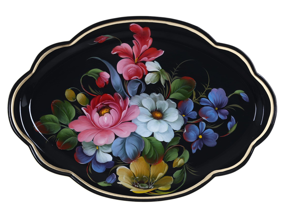 Жостовский поднос декоративный, размер 32х22 см (A11), металлический