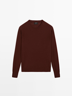 Massimo Dutti Свитер из тонкого трикотажа с круглым вырезом, гранатовый