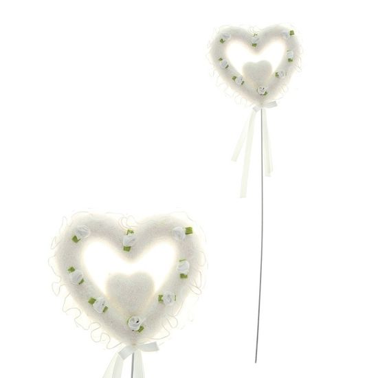 Сердце сувенирное на палочке блестка "Розы" 10 см, белый