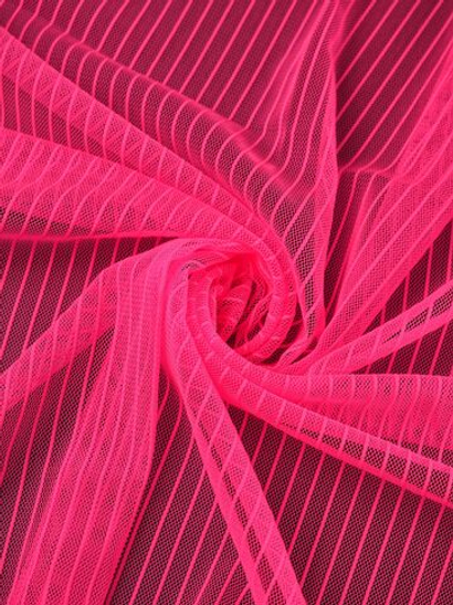 Сетка в полоску розовая неоновая малоэластичная метражом