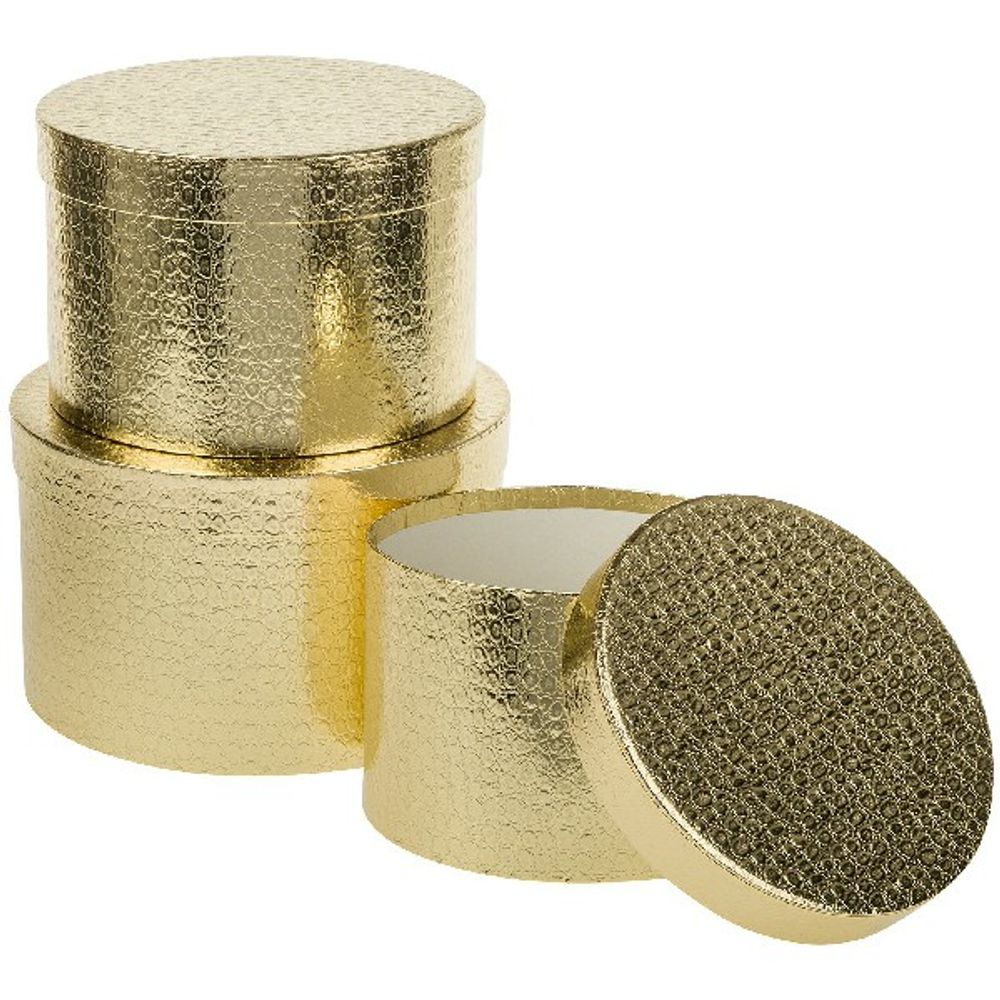 Набор/3шт "Текстура металлик" D24,5xH15см-D19,5xH13см (Золотой) с крышкой