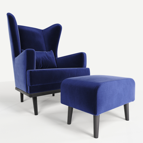 Комплект кресла и пуфа Фантазёр велюр Z-15 (Синий) на высоких ножках, для отдыха и чтения книг. В гостиную, балкон, спальню и переговорную комнату.