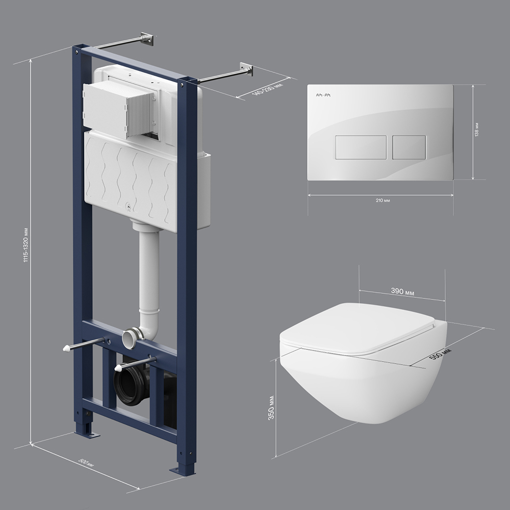 Комплект: Инсталляция с подвесным унитазом FlashClean, с сиденьем микролифт и клавишей AM.PM Inspire V2.0 IS47001.50A1700