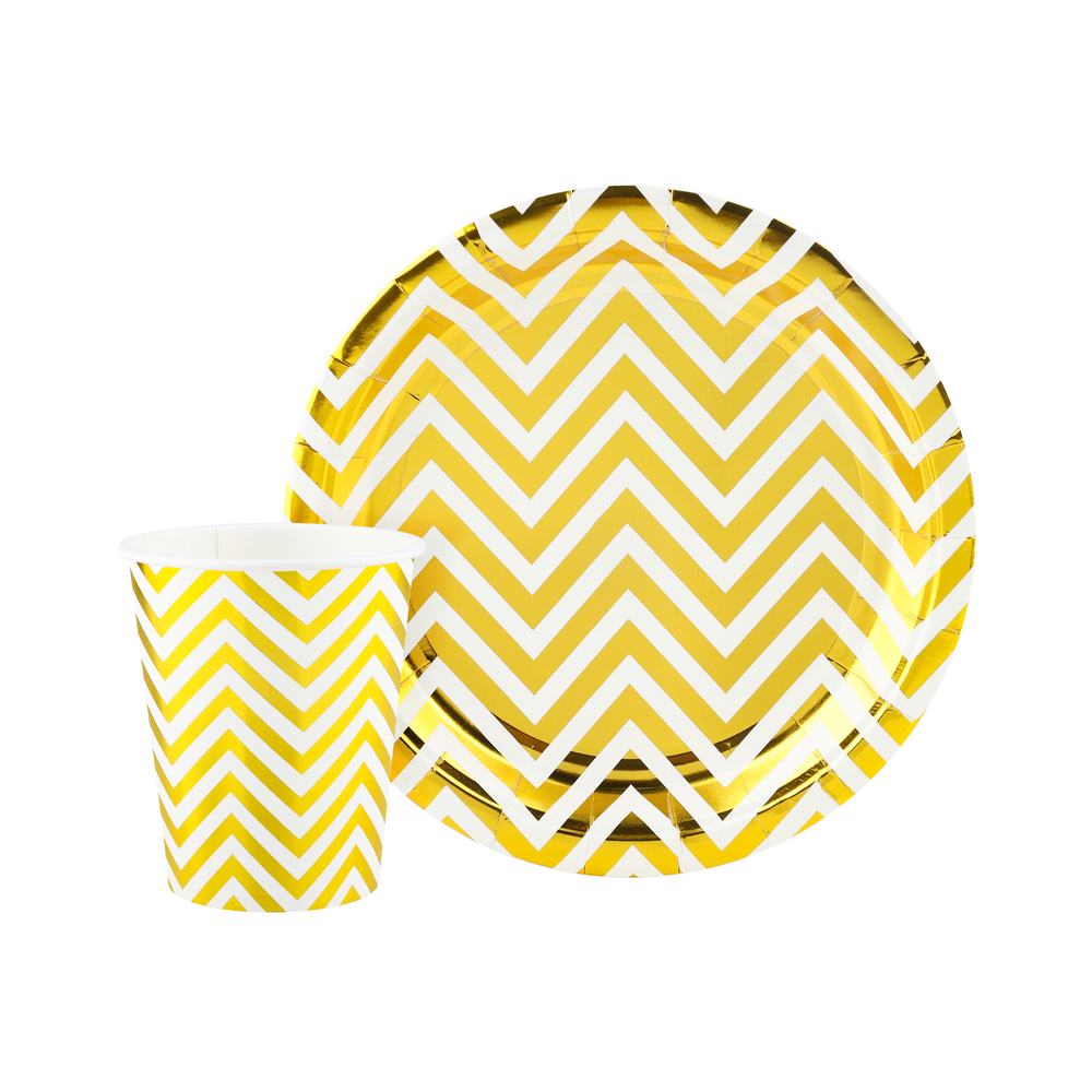 Тарелки бумажные «Зигзаги», металлик, 18 см/ 23 см, 6 шт