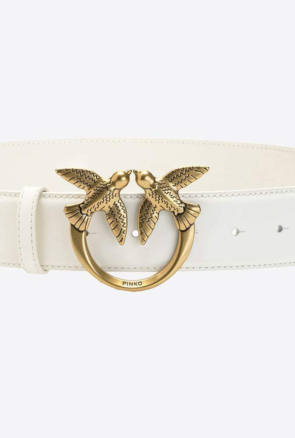 LOVE BIRDS LEATHER BELT - white–gold / L (100 см)- L (100 см)