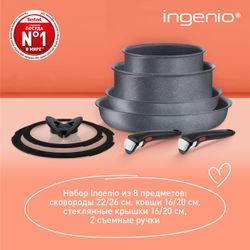 Набор посуды со съемной ручкой Tefal Ingenio Natural Force 8 предметов 16/20/22/26 L3969153