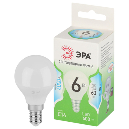 Лампочка светодиодная ЭРА GREEN LINE LED P45-6W-840-E14 GL E14 6 Вт шар яркий белый свет