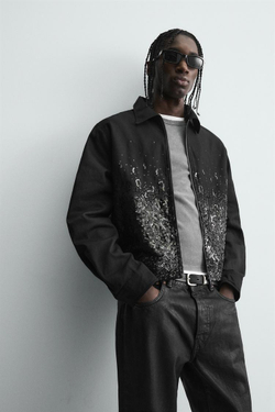 ZARA УКОРОЧЕННАЯ КУРТКА С ПАЙЕТКАМИ, ЧЕРНЫЙ