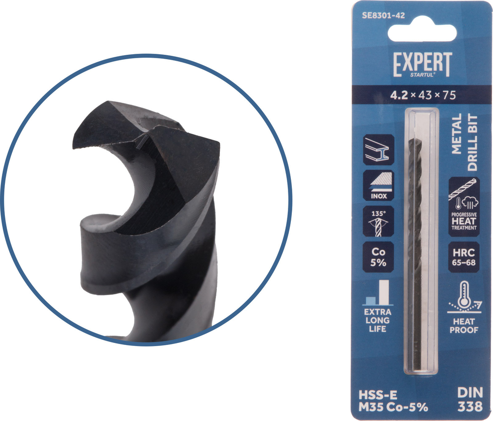 Сверло по металлу ц/х 4.2х43х75 мм HSS-Co Black EXPERT STARTUL