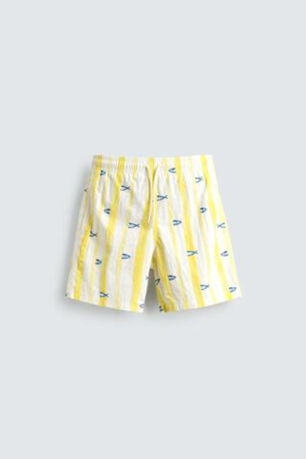 ZARA ДЛИННЫЕ ПЛАВКИ С ПРИНТОМ «РЫБЫ», БЕЛЫЙ