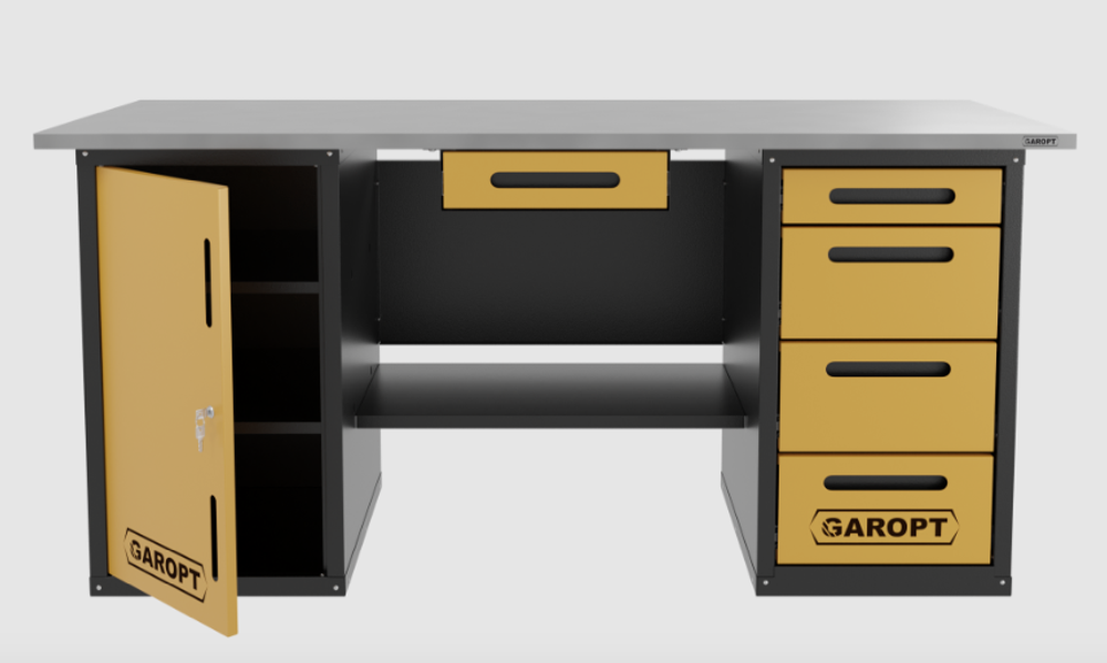 Верстак с ящиком двухтумбовый дверь/4 ящиков, желтый 1800*700 Garopt, GT1800DY1Y4.yell
