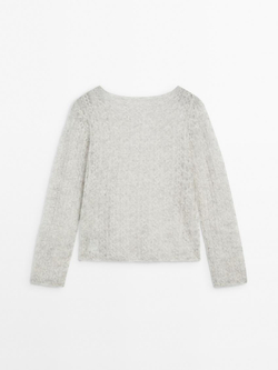 Massimo Dutti Свитер ажурной вязки из смесовой альпаки, светло-серый