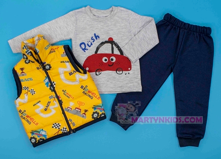 теплый костюм-тройка АВТОМОБИЛЬЧИК с жилеткой 4775