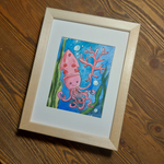 Картина акварельная авторская в паспарту 15х20 см на стену для интерьера "Кальмар"