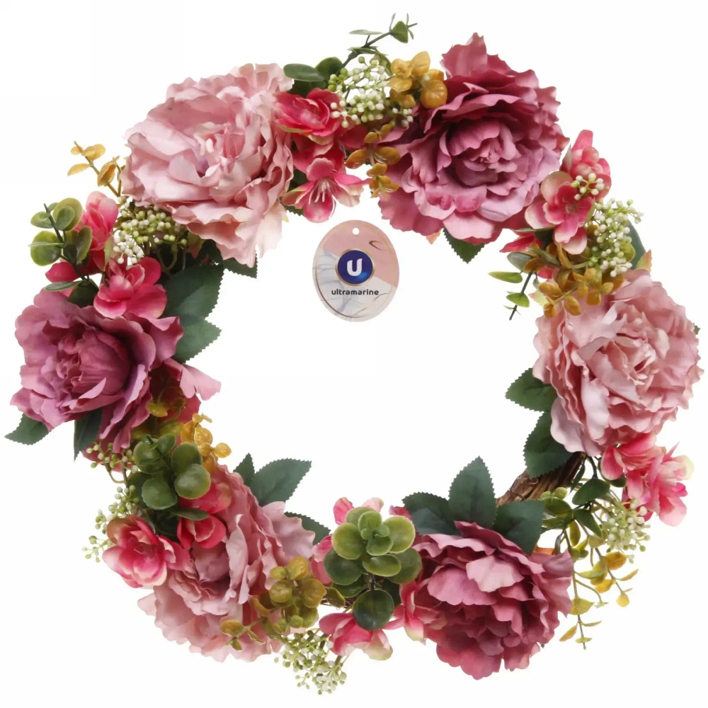 Цветы искусственные венок «Фантазия» 42см розовый