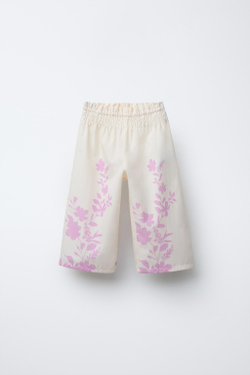 ZARA БРЮКИ ИЗ ПОПЛИНА С ПРИНТОМ, ЭКРЮ