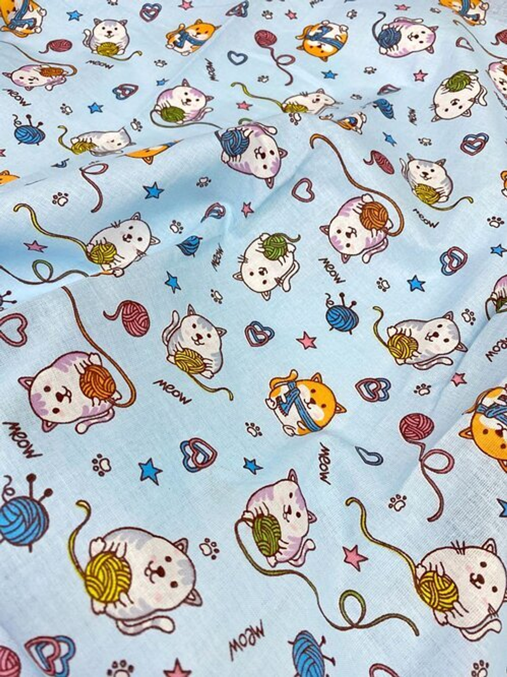 Ситец "Кошечки на желтом" шир 95 см.