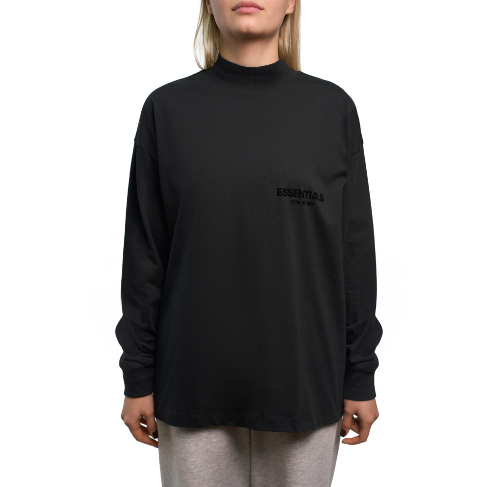 Fear of God Essentials Flocked Long Sleeve T-Shirt "Jet Black"