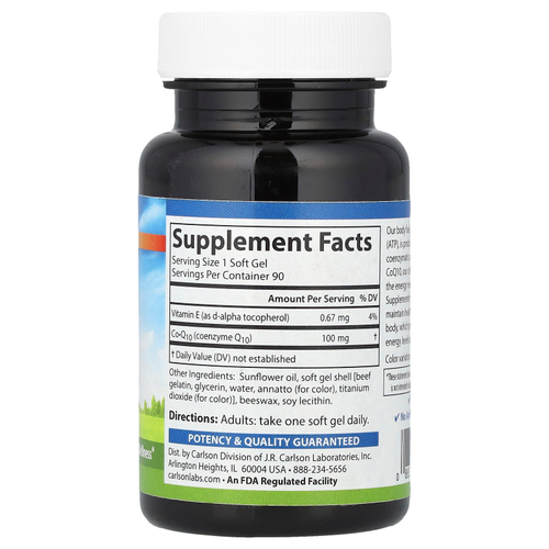 Carlson, CoQ10, 100 мг, 90 мягких таблеток