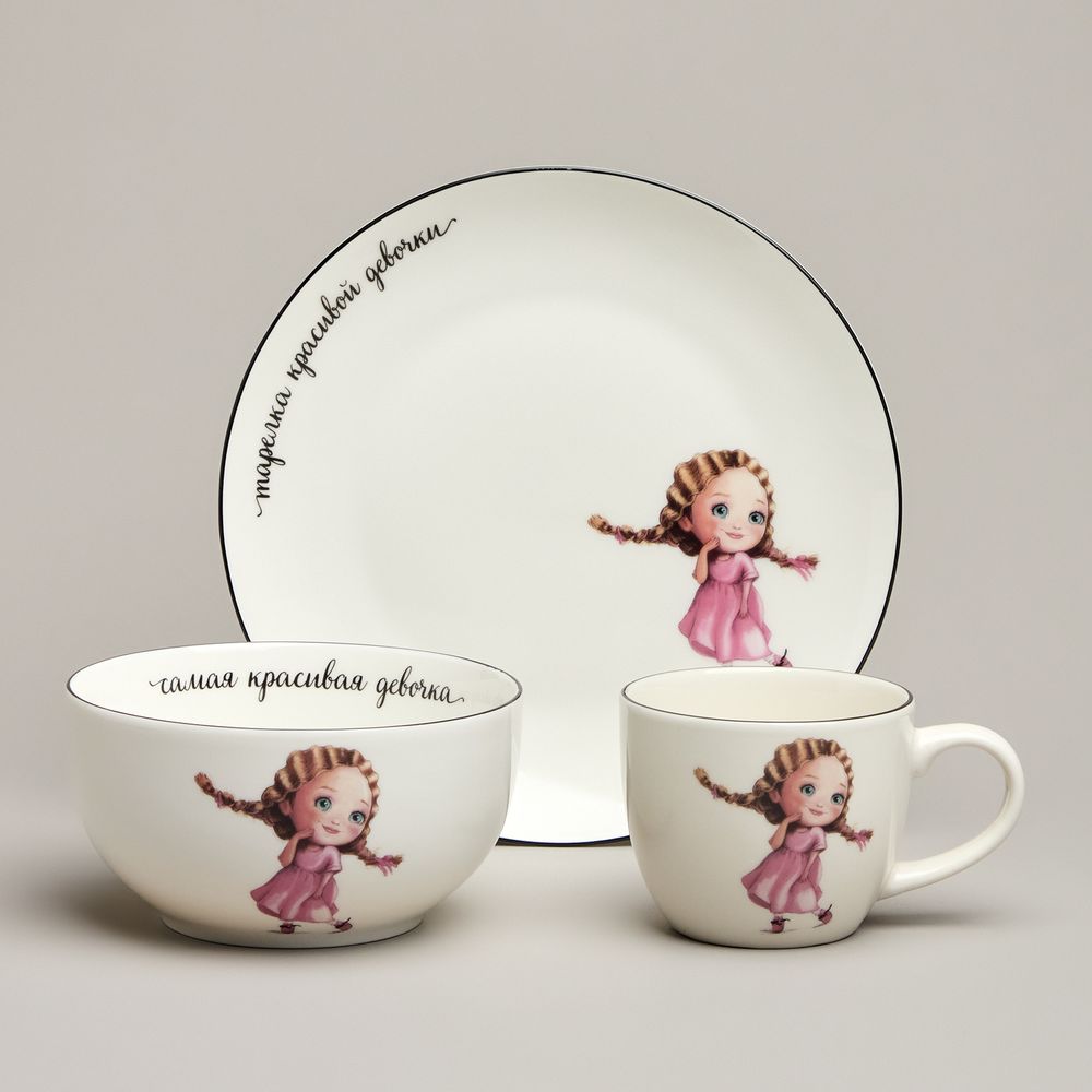НАБОР ПОСУДЫ LEFARD КРАСИВАЯ ДЕВОЧКА, 3 ПР.: САЛАТНИК 470МЛ, ТАРЕЛКА 20СМ, КРУЖКА 220МЛ