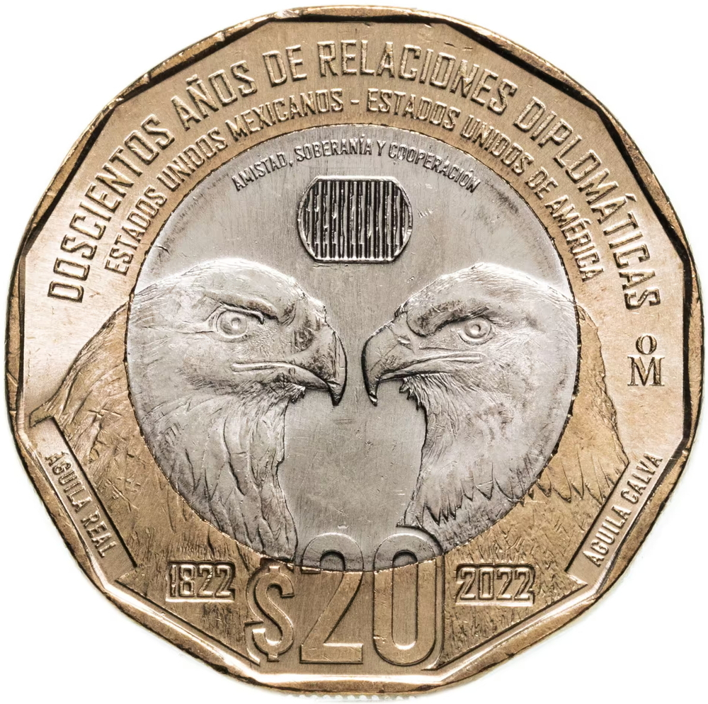 МЕКСИКА, 2022, 20 ПЕСО [БИМЕТАЛЛ] [UNC]