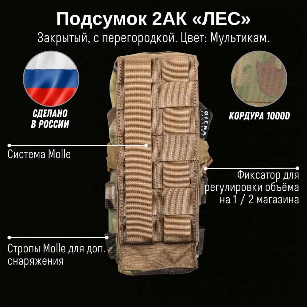 Подсумок 2АК закрытый "Лес" с перегородкой Мультикам Giena Tactics