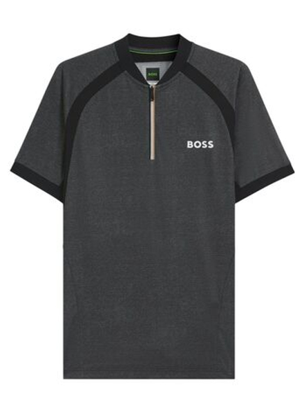 Мужская теннисная футболка BOSS MatchМяч TOC Zip-Neck Slim-Fit - black