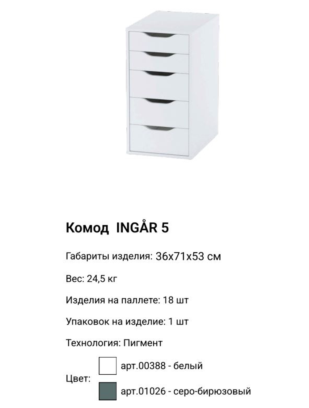 Комод Ингар 5, 36*71*53 см, серо-бирюзовый