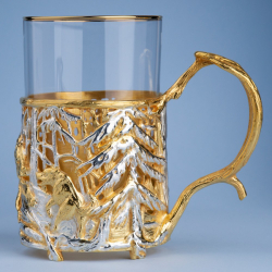 Подстаканник "Охота на медведя" с золочением и серебрением