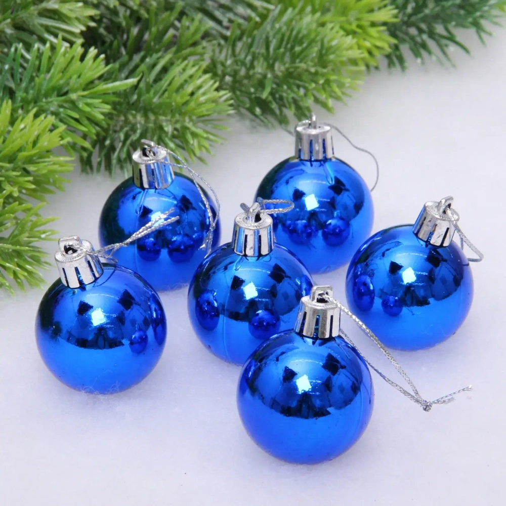 Новогодние шары 4 см (набор 6 шт) «Глянец», синий