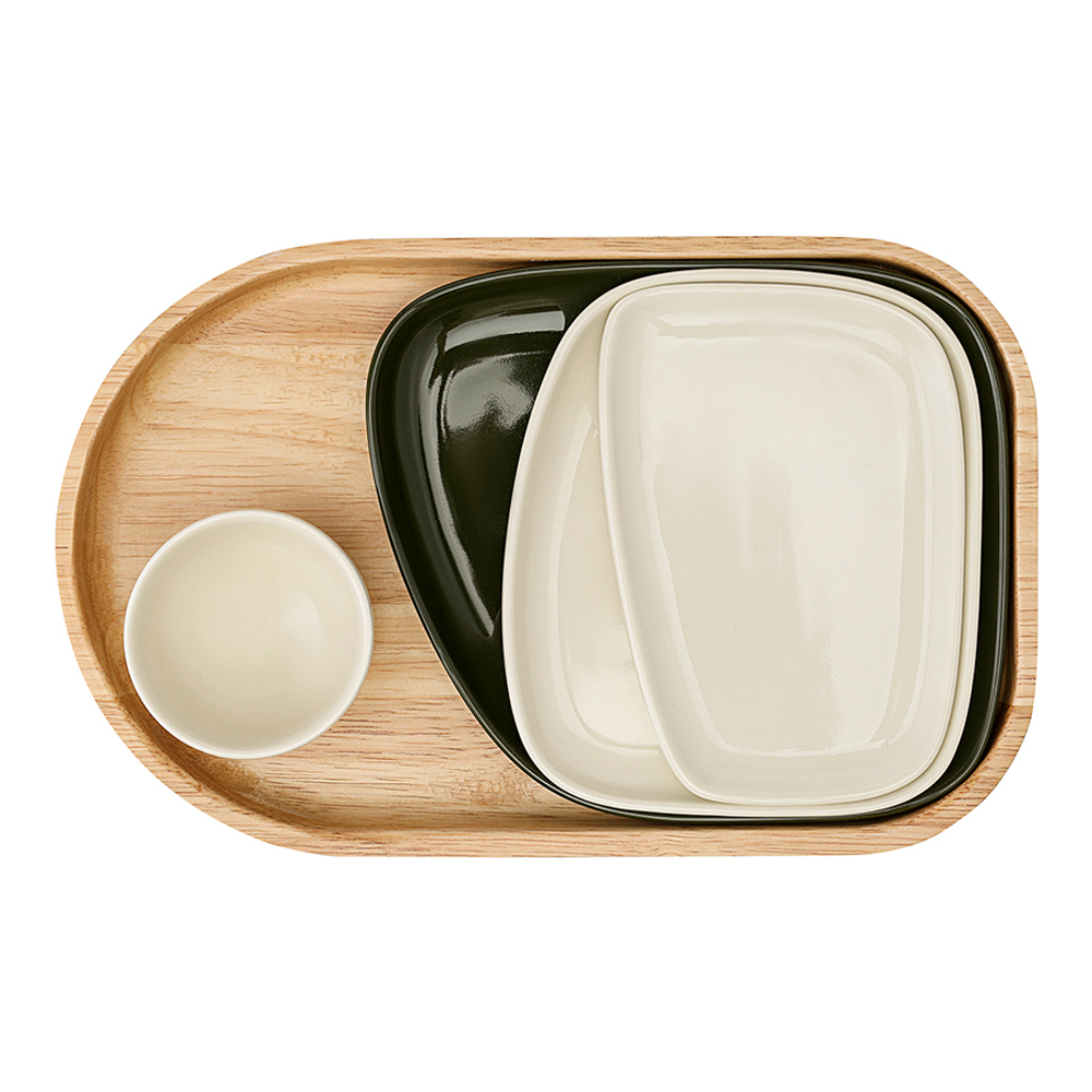 Набор из 4-х сервировочных тарелок на деревянном подносе sorrento