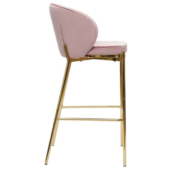 Барный стул Coral, 76 см, розовый велюр с золотыми ножками