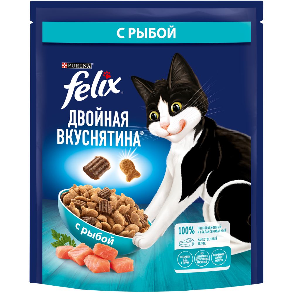 Сухой корм Felix Двойная Вкуснятина для взрослых кошек с рыбой  200 г