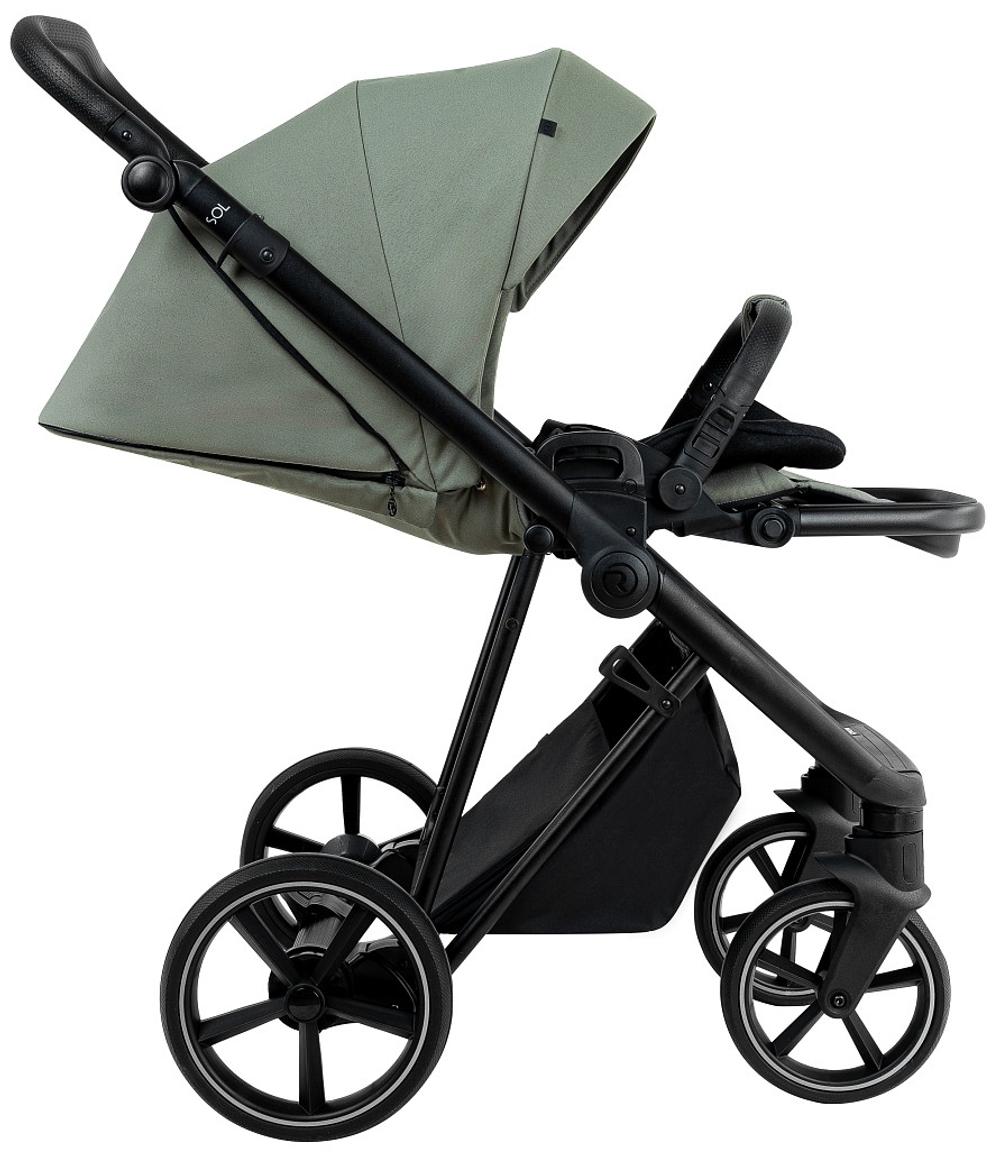 Детская коляска Roan Sol 2.0 3 в 1 с автокреслом Pituso Santiso Pro Black SLL/33/T Sage Green/Black/руч.Black