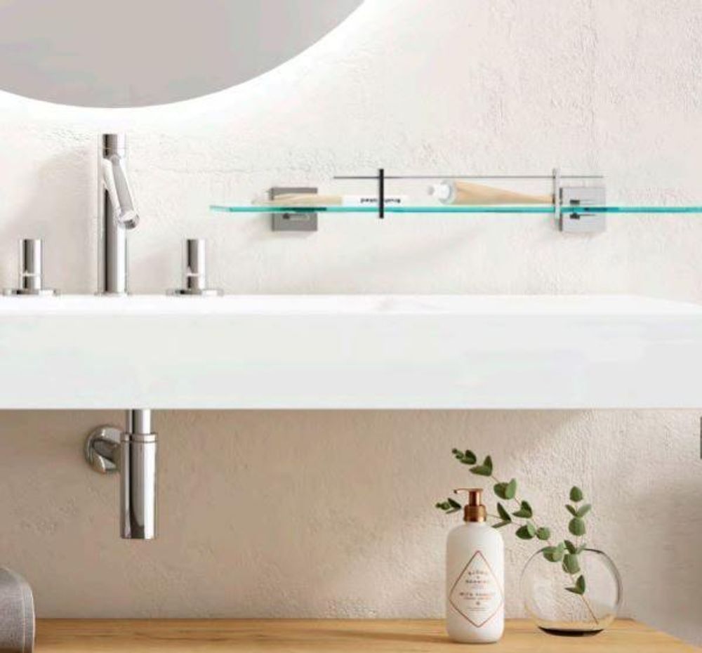 Полка для ванной 530 мм стекло/нерж. сталь BARCELONA 16910.В глянцевый