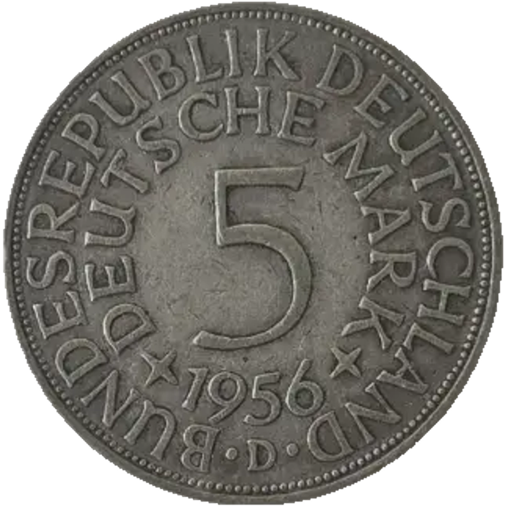 Germany, 5 Deutsche Mark 1956 – Munich Mint (D), AU