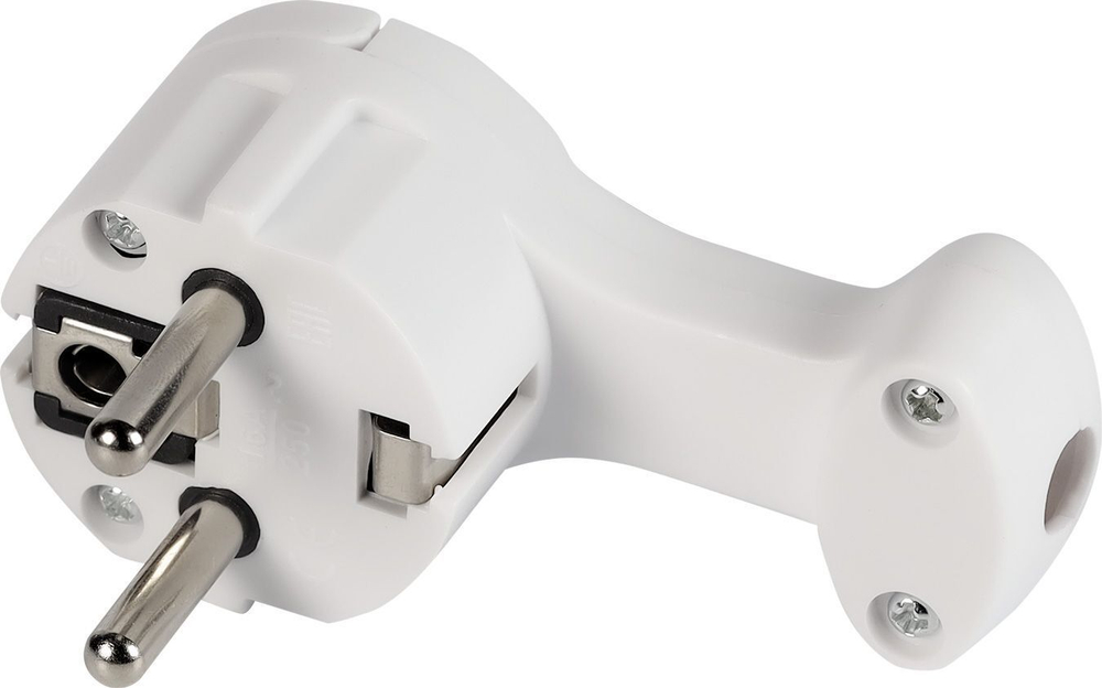 Вилка угловая плоская 8мм с/з с кольцом белая 16А 240В SBE 16-P11-w