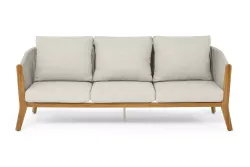 "Сидней" диван 3-местный плетеный из роупа, основание тик, каркас алюминий бежевый, роуп бежевый, ткань бежевая