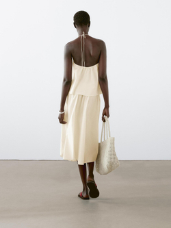 Massimo Dutti Юбка из смесового хлопкового поплина в полоску, кремовый