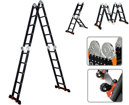 Лестница алюм. многофункц.4х5 ступ.(стрем.-283см,лестн.-580см) 15,5кг BLACK LINE STARTUL (ST9930-05)