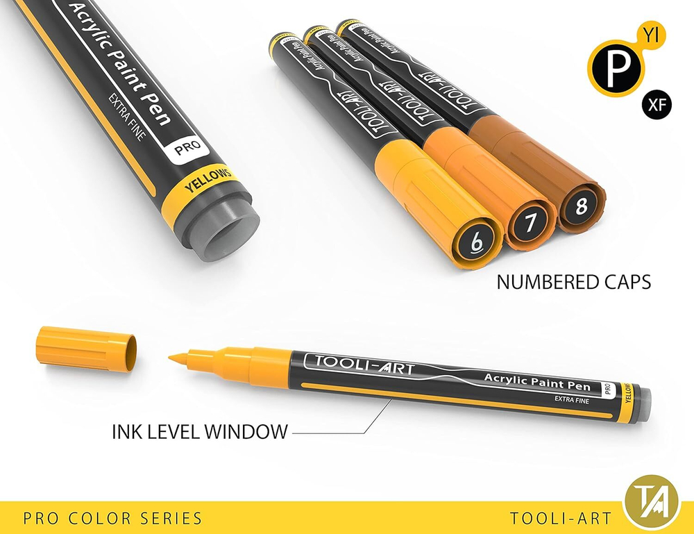 TOOLI-ART акриловые маркеры фломастеры, 22 шт., 0,7 мм Yellows