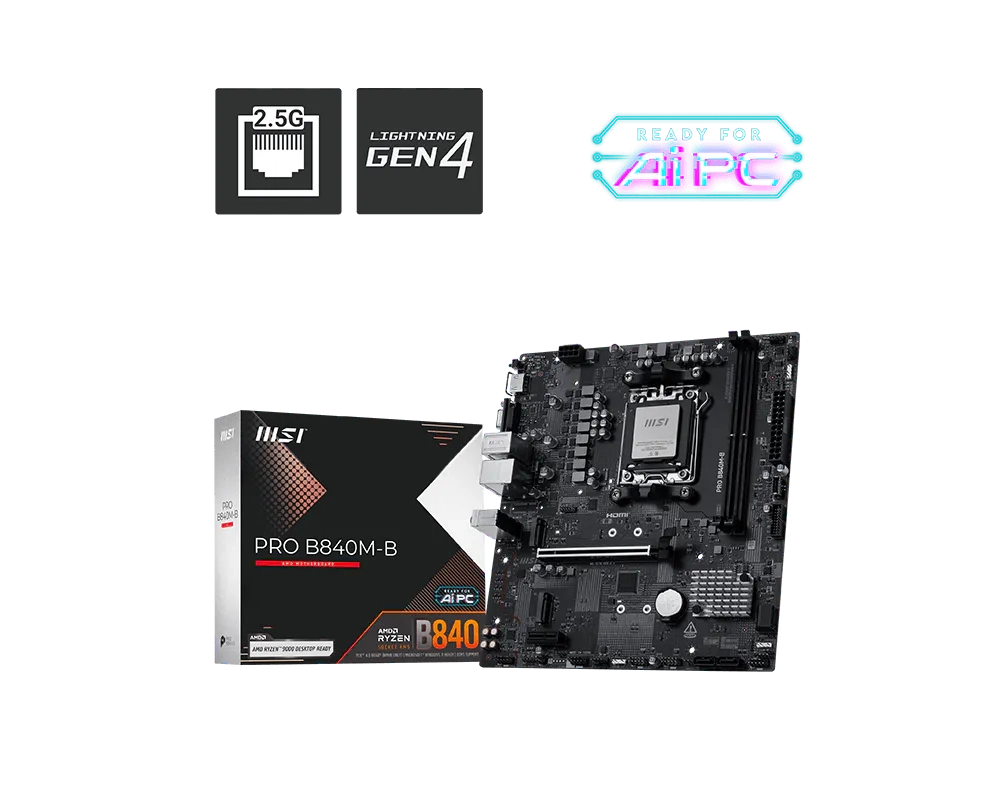 Материнская плата MSI PRO B840M-B AM5 2xDDR5 4xSATA3 RAID 2xM.2 HDMI VGA mATX