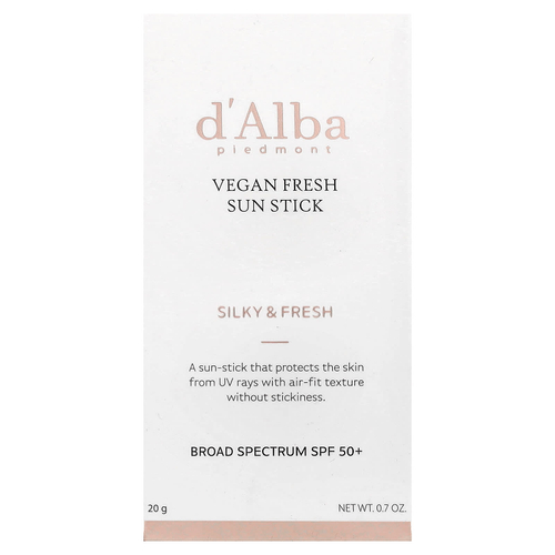 d'Alba, Vegan Fresh Sun Stick, SPF 50+, 20 г (0,7 унции)